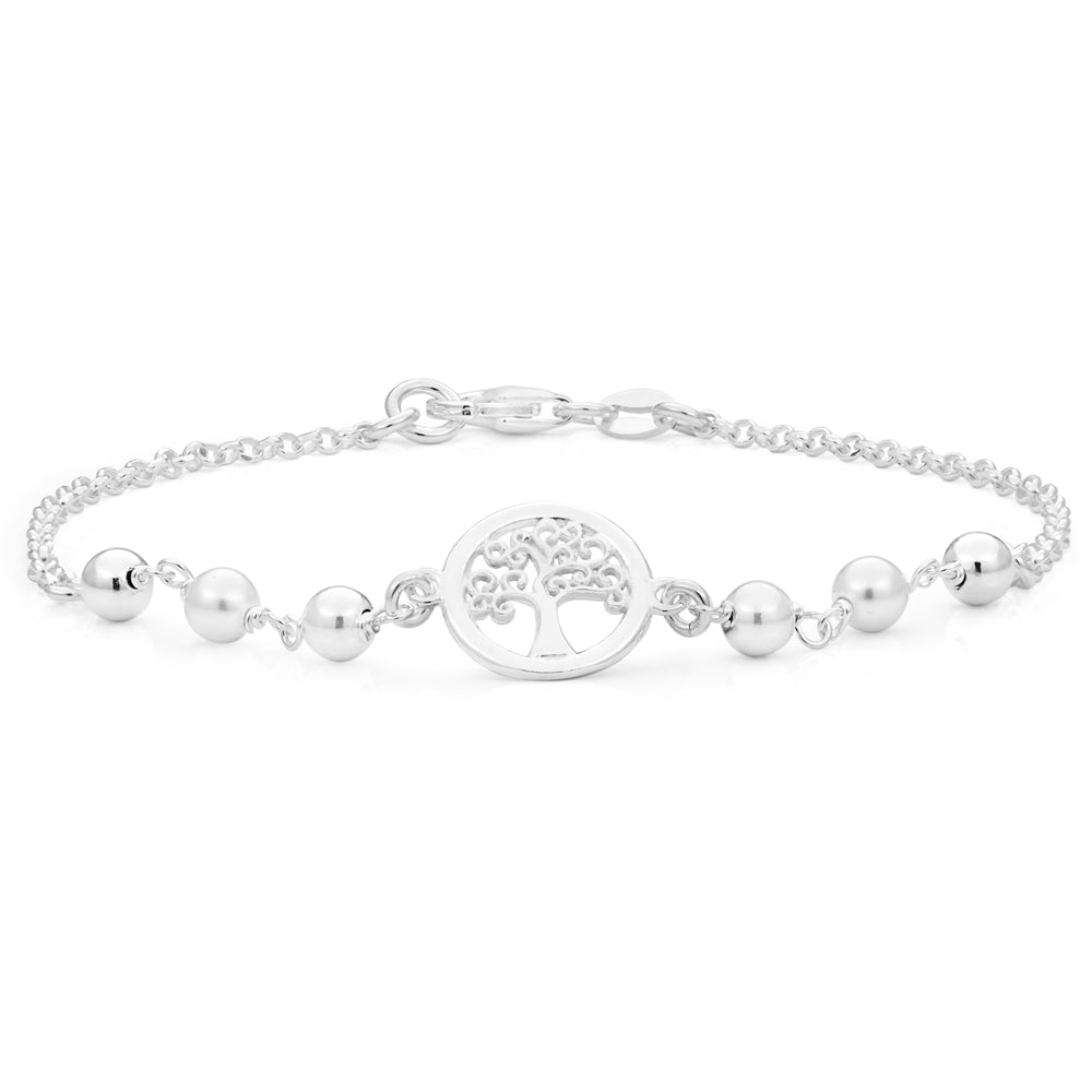 Sterling Silver Tree of Life and Simulated Pearl Fancy Bracelet 19cm