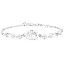 Load image into Gallery viewer, Sterling Silver Tree of Life and Simulated Pearl Fancy Bracelet 19cm