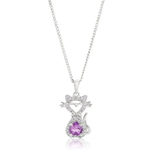 Load image into Gallery viewer, Sterling Silver Amethyst and Cubic Zirconia Cat Pendant