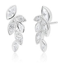Load image into Gallery viewer, Sterling Silver Cubic Zirconia Leaf Curve Stud Earrings