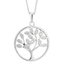 Load image into Gallery viewer, Sterling Silver Rhodium Plated Cubic Zirconia Tree of Life Pendant