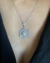 Load image into Gallery viewer, Sterling Silver Rhodium Plated Freshwater Pearl and Zirconia Pendant