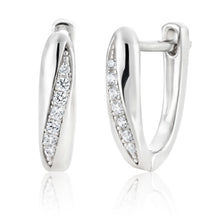 Load image into Gallery viewer, Sterling Silver Rhodium Plated Zirconia Fancy Twist Huggie Earrings