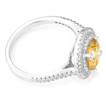 Load image into Gallery viewer, Sterling Silver Yellow Cubic Zirconia Solitaire Pendant Chain and Halo Ring Set