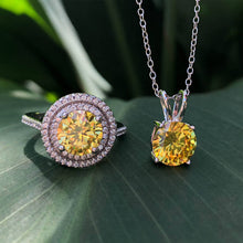 Load image into Gallery viewer, Sterling Silver Yellow Cubic Zirconia Solitaire Pendant Chain and Halo Ring Set