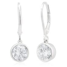 Load image into Gallery viewer, Sterling Silver Cubic Zirconia 6.5mm Bezel Drop Earrings