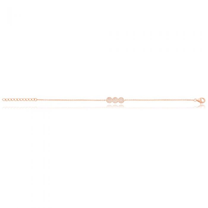 Sterling Silver Rose Gold Plated Cubic Zirconia Pave Trio Disc Bracelet 16+3cm
