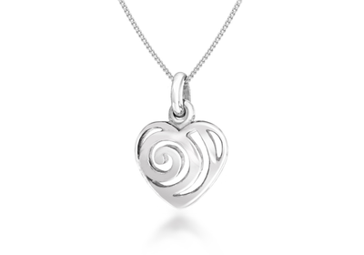 Sterling Silver Fancy Swirl Heart Pendant with 46cm Sterling Silver Chain