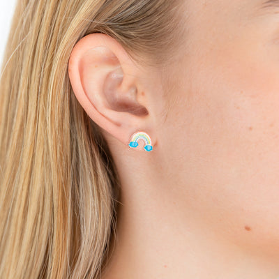 Sterling Silver Rainbow and Cloud Studs