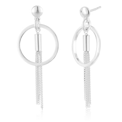 Sterling Silver Fancy Circle and Multi Chain Drop Earrings