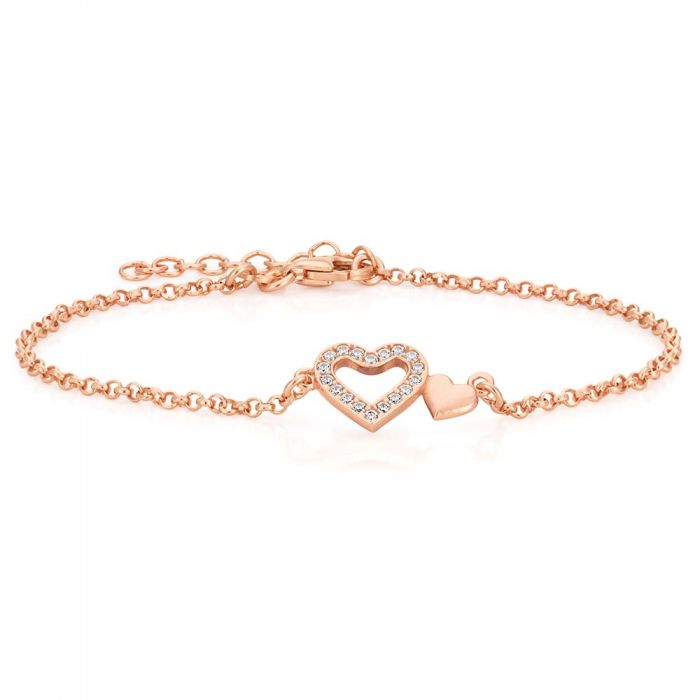 Sterling Silver and Rose Gold Plated 20cm Double Heart Bracelet