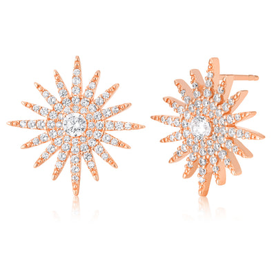 Sterling Silver and Rose Gold Plated Zirconia 16 Bar Drop Earrings