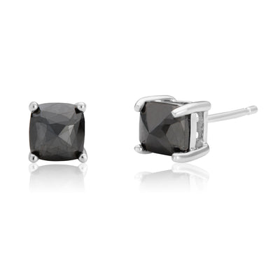 Sterling Silver 1.00 Carat Black Diamond Cushion Cut Stud Earrings