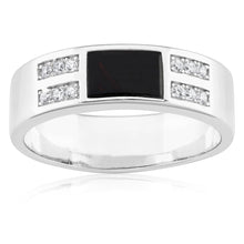 Load image into Gallery viewer, Sterling Silver Rectangle Onyx and Zirconia Gents Ring