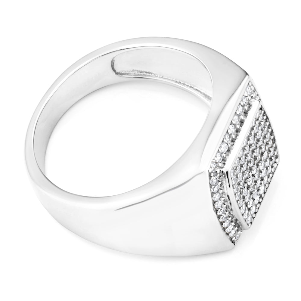 Sterling Silver Zirconia Grid Gents Ring