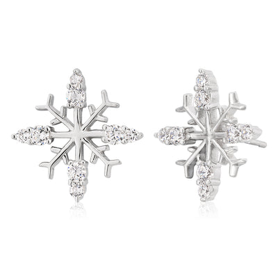 Sterling Silver Zirconia Snowflake Stud Earrings
