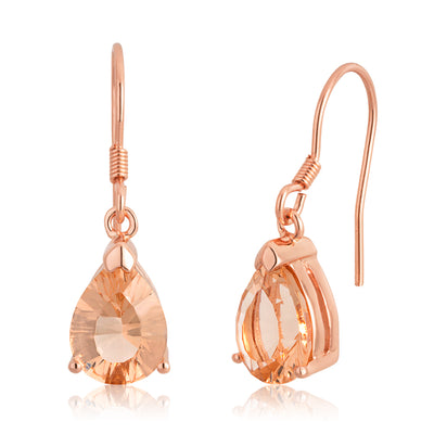 Rose Gold Plated Morgalite Pink Obsidian Pear Shape Drop Earrings