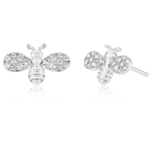 Load image into Gallery viewer, Sterling Silver Zirconia Bee Stud Earrings
