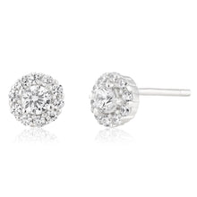 Load image into Gallery viewer, Sterling Silver Cubic Zirconia Cut Halo Stud Earrings