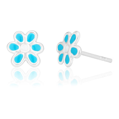 Sterling Silver Blue Flower Studs