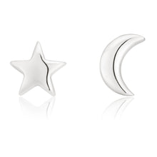 Load image into Gallery viewer, Sterling Silver Star and Crescent Moon Studs