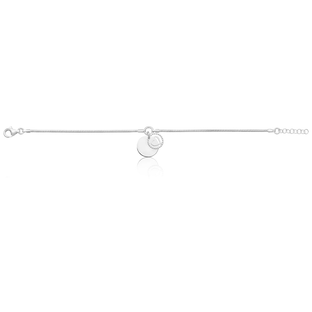 Sterling Silver Fancy Heart Charm 19.5cm Bracelet