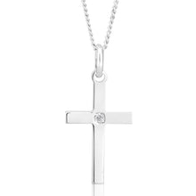 Load image into Gallery viewer, Sterling Silver Cross Pendant 3cm with Centre Zirconia Stone