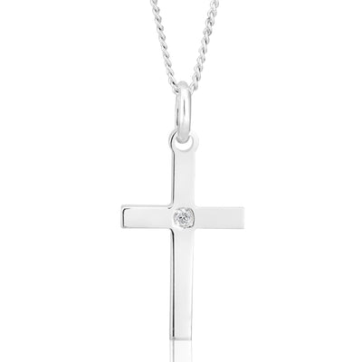 Sterling Silver Cross Pendant 3cm with Centre Zirconia Stone