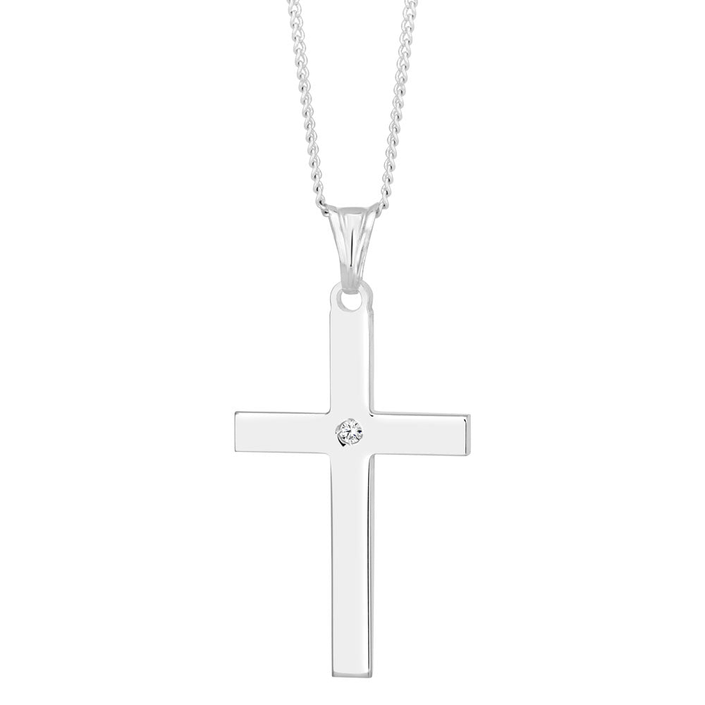 Sterling Silver Cross Pendant 4cm with Centre Stone