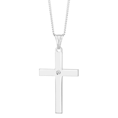 Sterling Silver Cross Pendant 4cm with Centre Stone
