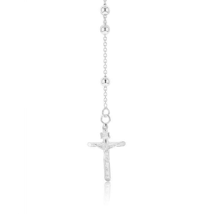 Sterling Silver Rosary Bead 63cm Chain With Cross