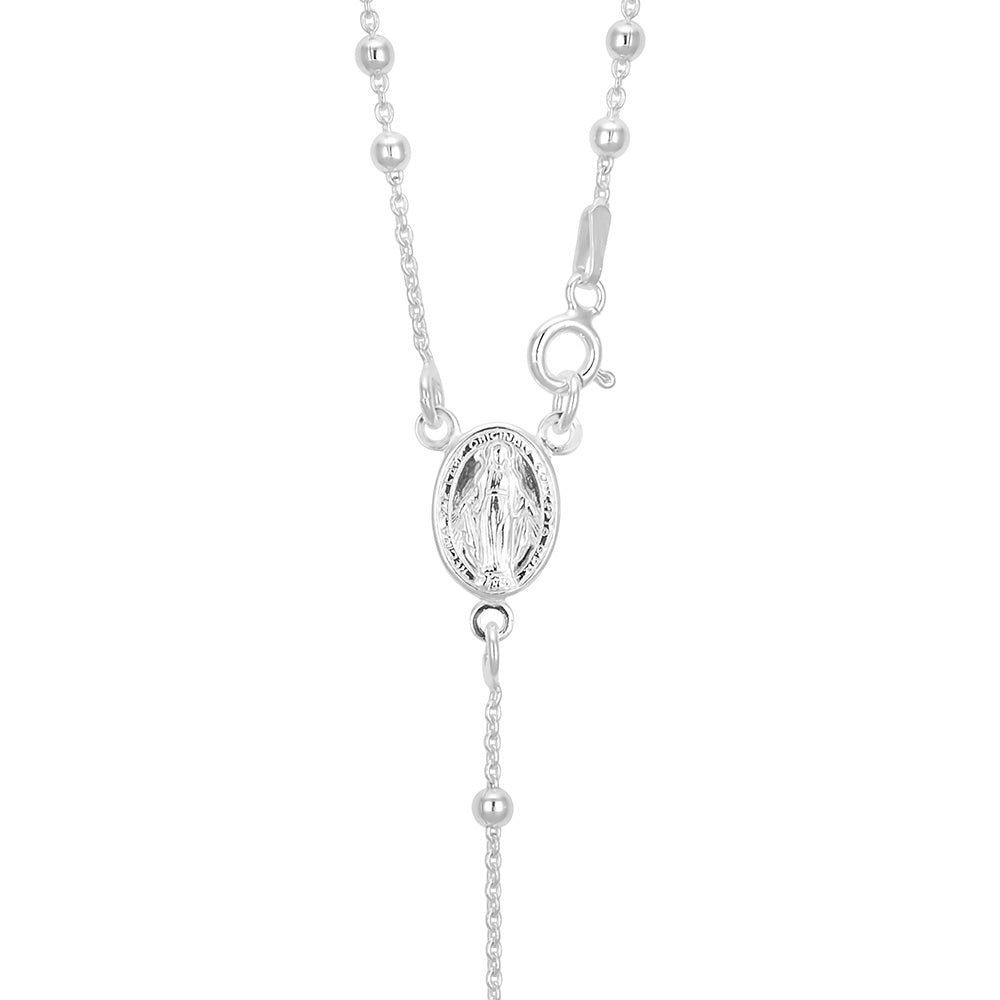 Silver Chain Small Rosary Necklace Nove25 Polished Rhodium Plated