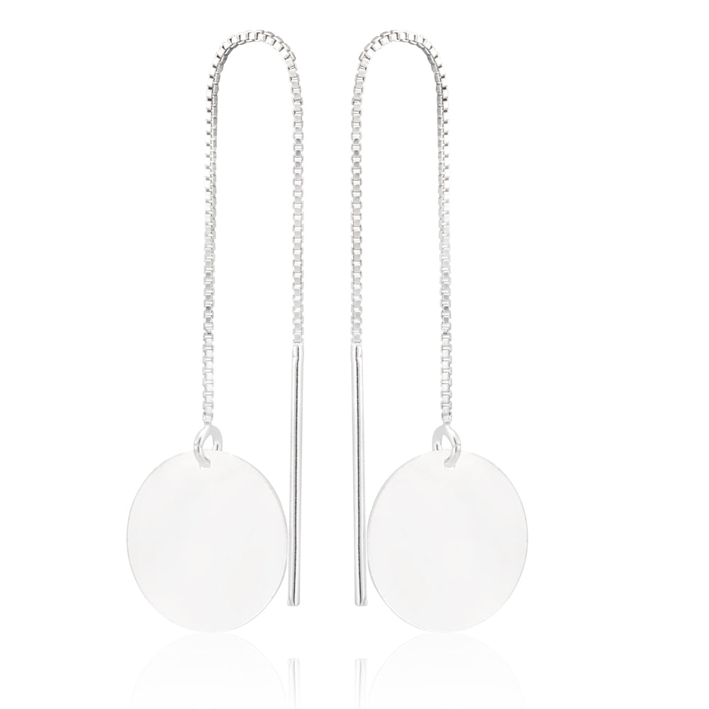 Sterling Silver Plain Disc Threader Earrings