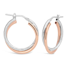 Load image into Gallery viewer, Sterling Silver Rose Plated Double Hoop With Twist 20mm Earring