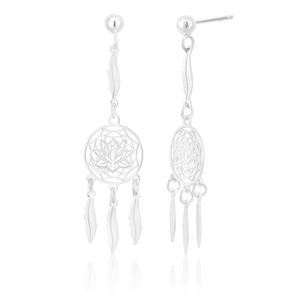 Sterling Silver Lotus Dream Catcher Drop Earrings