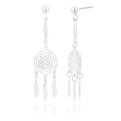 Sterling Silver Lotus Dream Catcher Drop Earrings