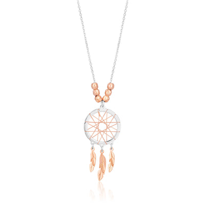 Sterling Silver 2 Tone Dream Catcher Pendant on 45cm chain