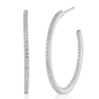 Sterling Silver 32mm Double Edge Zirconia Hoop Earrings