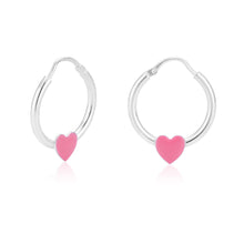 Load image into Gallery viewer, Sterling Silver Pink Heart 15mm Hoop Earrings