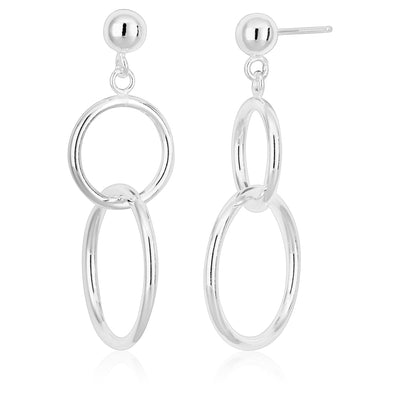 Sterling Silver Double Circle Ball Stud 45mm Earrings