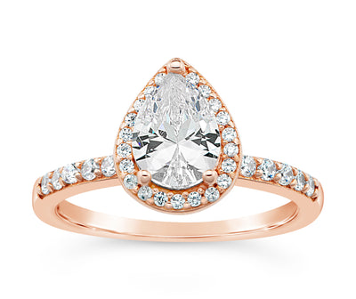 Sterling Silver and Rose Plated Zirconia High Rise Pear and Round Channel Set Ring