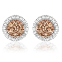 Load image into Gallery viewer, 3/4 Carat Champagne. Black &amp; White Diamond Earring Set with Removable Halo