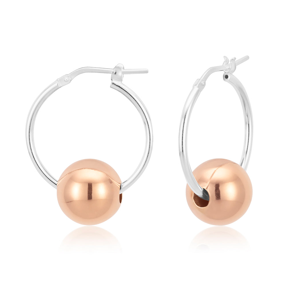 Sterling Silver Hoops with Rose Plated Ball Feature