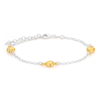 Sterling Silver and Rose Plated 19cm Alternate Heart and Chain Bracelet