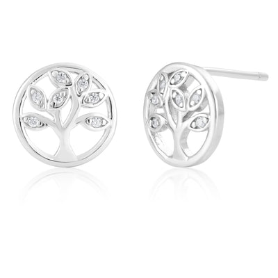 Cubic Zirconia Tree Of Life Stud Earrings
