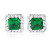 Load image into Gallery viewer, Sterling Silver Green and White Zirconia Cushion Cut Stud Earrings
