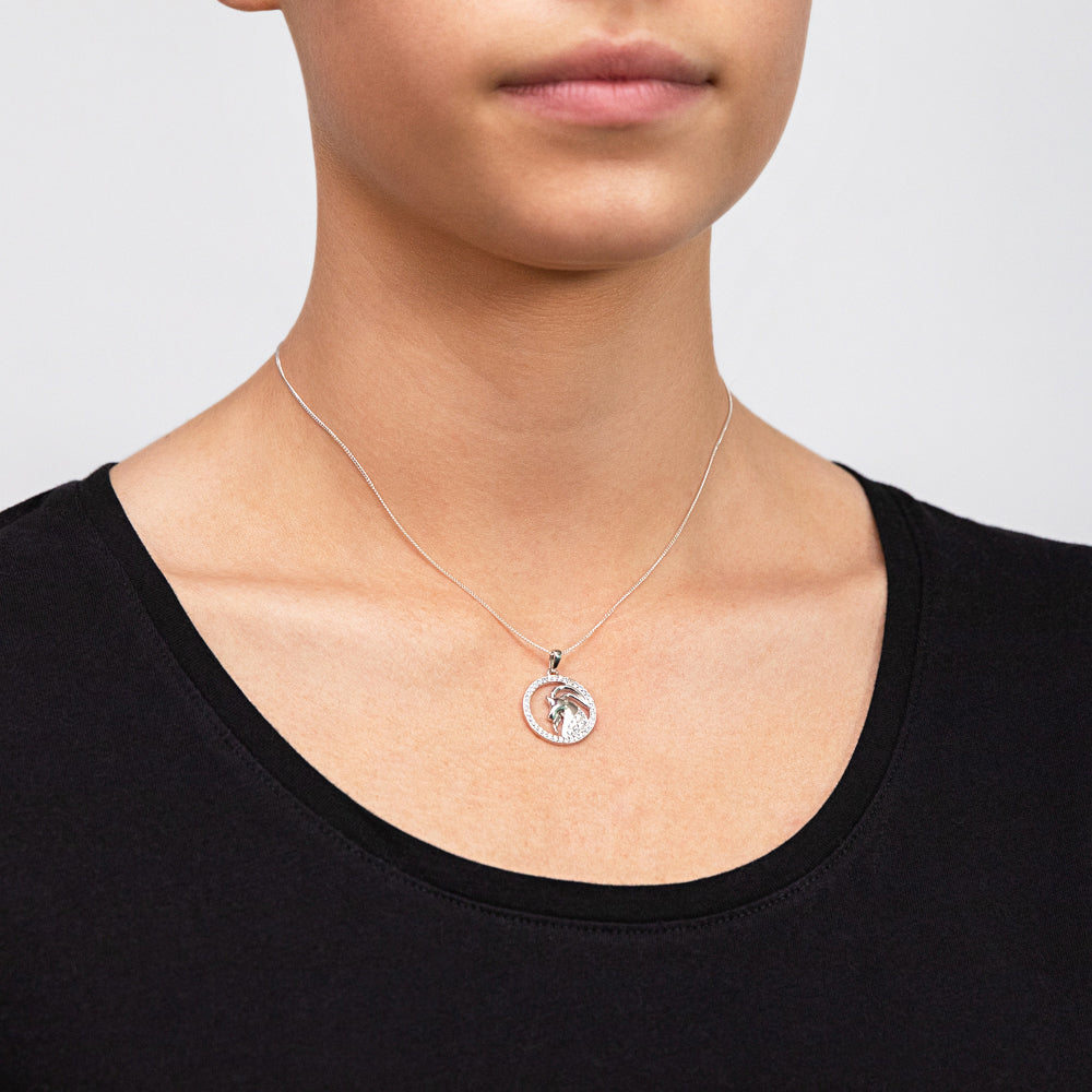 Sterling Silver Cubic Zirconia Aries Horoscope Round 19mm x 26mm Pendant