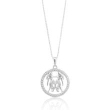 Load image into Gallery viewer, Sterling Silver Cubic Zirconia Gemini Horoscope Round 19mm x 26mm Pendant