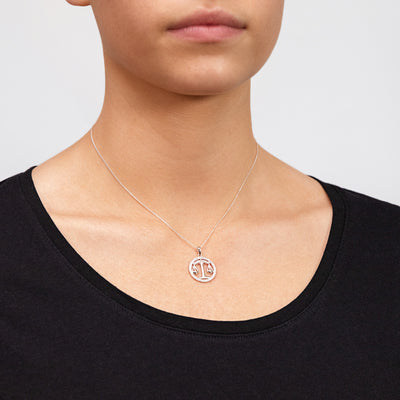 Sterling Silver Cubic Zirconia Libra Horoscope Round 19mm x 26mm Pendant