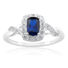 Load image into Gallery viewer, Sterling Silver Created Sapphire and Zirconia Ring